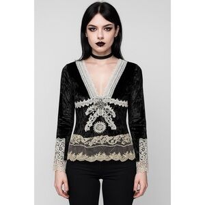 NWT Passion Concept x Vintage Y2K Black Velvet Lace Whimsigoth Long Sleeve